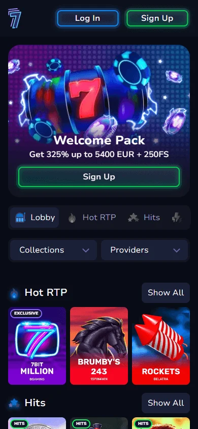 7BitCasino mobile casino home interface